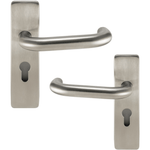 Round Bar Safety Return To Door Lever Euro Lock 48.5mm c/c Set - 175x44mm - Satin Stainless - tradefit - 1