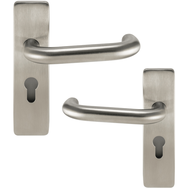 Round Bar Safety Return To Door Lever Euro Lock 48.5mm c/c Set - 175x44mm - Satin Stainless - tradefit - Featured Image