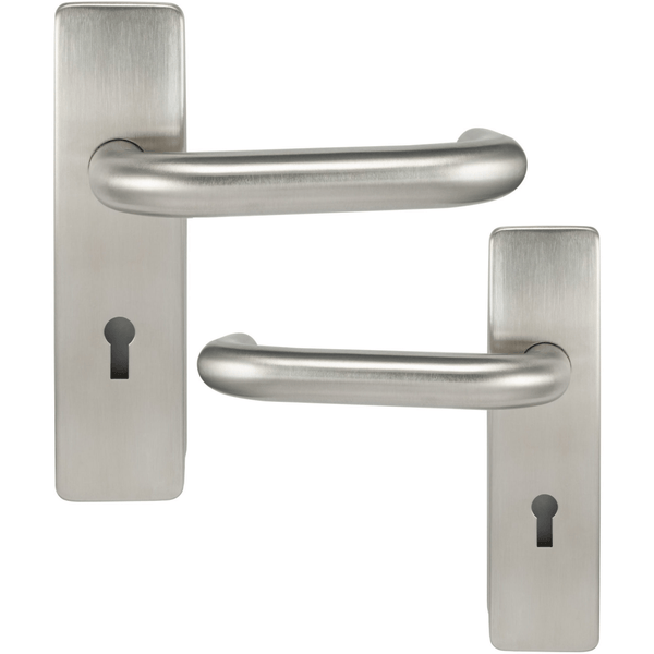 Round Bar Safety Return To Door Lever Lock Set - 175x44mm - Satin Stainless - tradefit - Featured Image