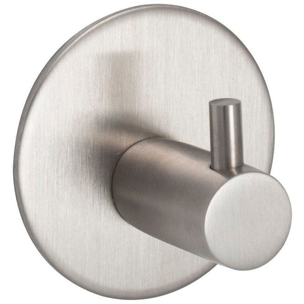 Single Robe Hooks on Plate Self Adhesive - 48mm Dia - Satin Stainless Steel (B2B) - tradefit - Featured Image