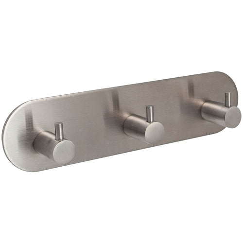 3 - Hook Robe Hooks on Plate Self Adhesive - 192x48mm - Satin Stainless Steel - tradefit