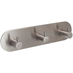 3 - Hook Robe Hooks on Plate Self Adhesive - 192x48mm - Satin Stainless Steel - tradefit