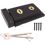 Traditional Black Retro Rim Sash Lock + Plastic Door Knob Kit Latch Cottage Door - tradefit - 2