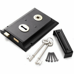 Traditional Black Retro Rim Sash Lock + Plastic Door Knob Kit Latch Cottage Door - tradefit - 3