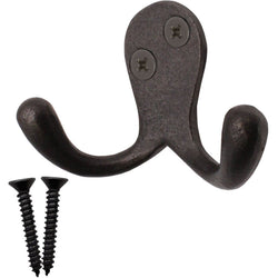 Double Robe Hook Iron Victorian British Pattern - 52mm - Pewter Polished Iron - tradefit