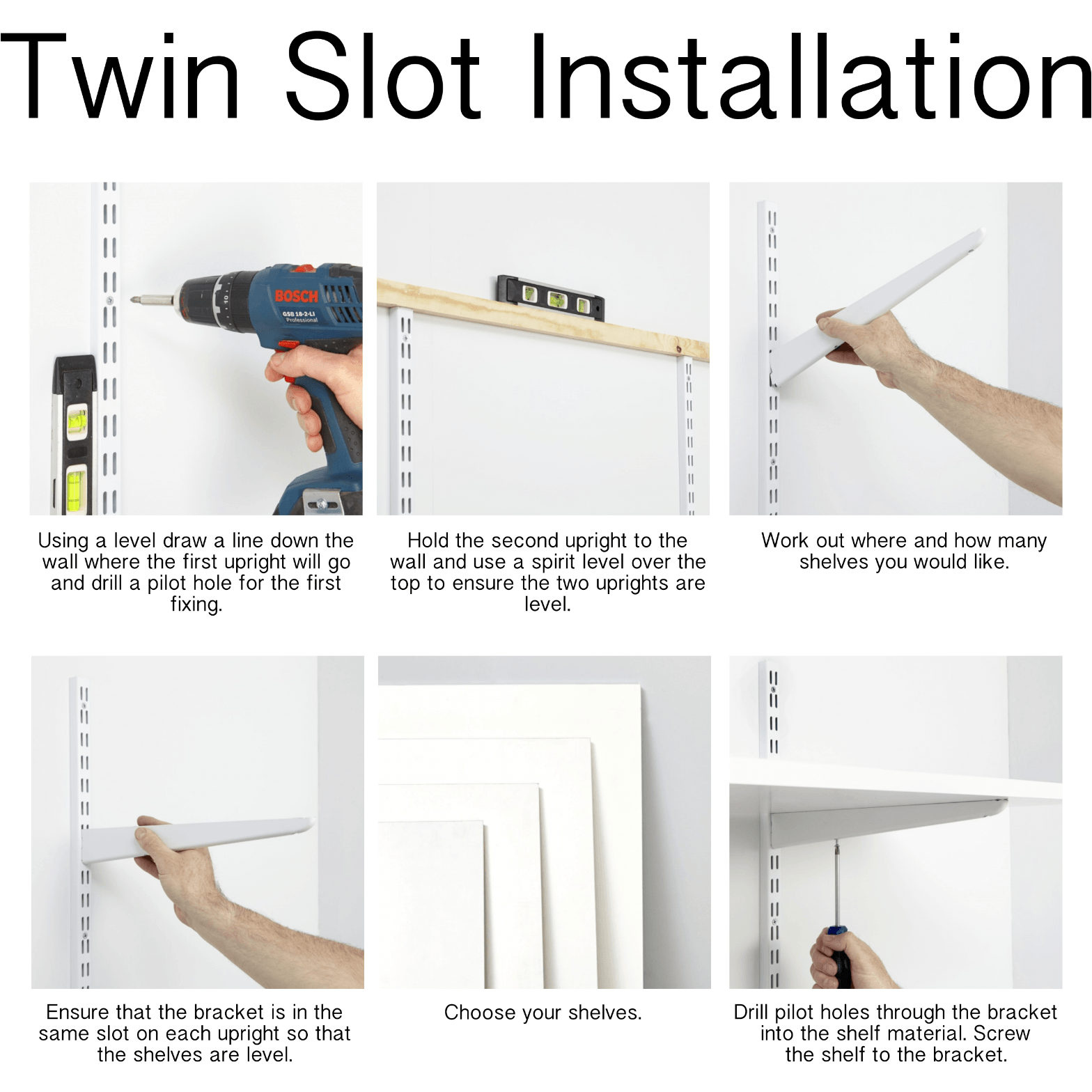 Twin Slot Shelving System White 16 Size Options tradefit