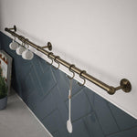 Kitchen Tool Holder Utensil Hanging Rack Storage Rail Kit 8 Hooks & Fixings 600x19mm Antique Brass - tradefit - 1