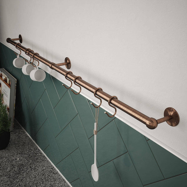 Kitchen Tool Holder Utensil Hanging Rack Storage Rail Kit 8 Hooks & Fixings 600x19mm Antique Copper - tradefit - Featured Image