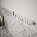 Kitchen Tool Holder Utensil Hanging Rack Storage Rail Kit 8 Hooks & Fixings 600x19mm Brushed Chrome - tradefit - 1