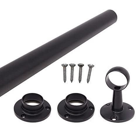 Wardrobe Rail Kit - Black - 25mm Tube - 2500mm Rail with End Sockets & Centre Bracket - tradefit - Featured Image