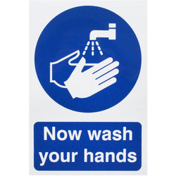 Now Wash Hands 300x200mm Self Adh Semi Rigid PVC - tradefit