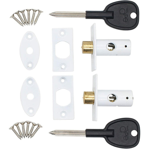Concealed Window Security Rack Bolts 32mm Pack of 2 + 2 Keys - White - tradefit - Featured Image