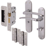 Satin Lever on Backplate Bathroom Kit / Pack Zeno Design - 66mm Lock - 76mm Hinges - Satin Chrome - tradefit - 1