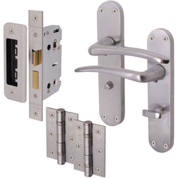 Satin Lever on Backplate Bathroom Kit / Pack Zeno Design - 66mm Lock - 76mm Hinges - Satin Chrome - tradefit