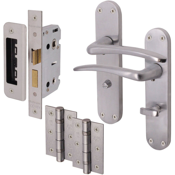 Satin Lever on Backplate Bathroom Kit / Pack Zeno Design - 66mm Lock - 76mm Hinges - Satin Chrome - tradefit - Featured Image