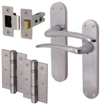 Satin Lever on Backplate Latch Kit / Pack Zeno Design - 66mm Latch - 76mm Hinges - Satin Chrome - tradefit - 1